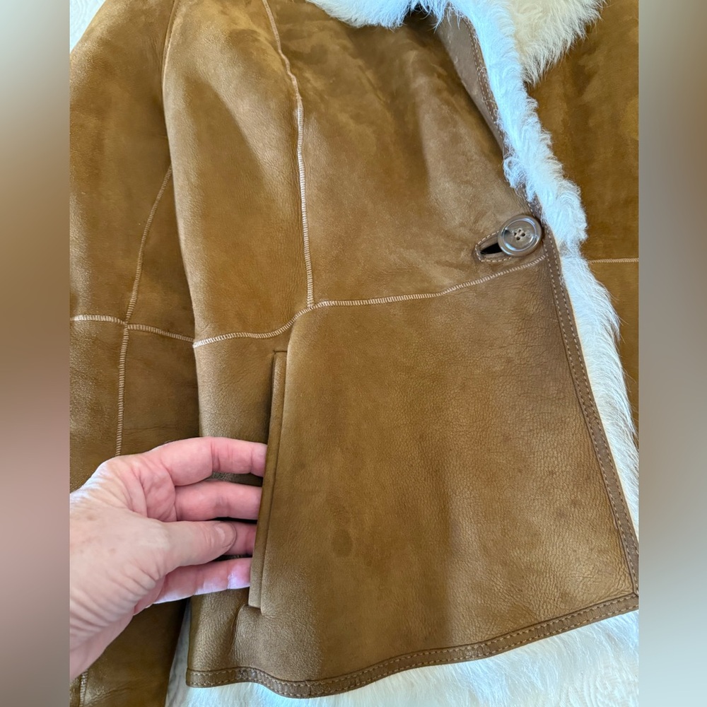 COLE HAAN Lambskin Suede Jacket with fur lining. Penny Lane Jacket - Picture 7 of 16